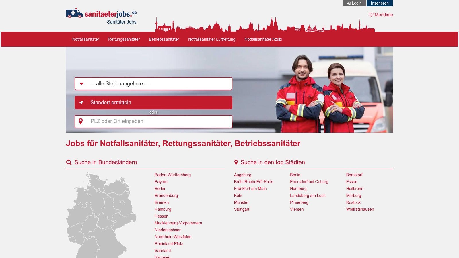 sanitaeterjobs.de – spezialisiertes Rettungsdienst‑Jobboard