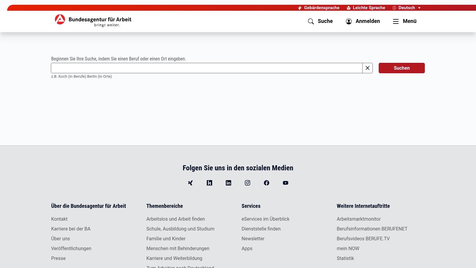 Jobsuche der Bundesagentur für Arbeit