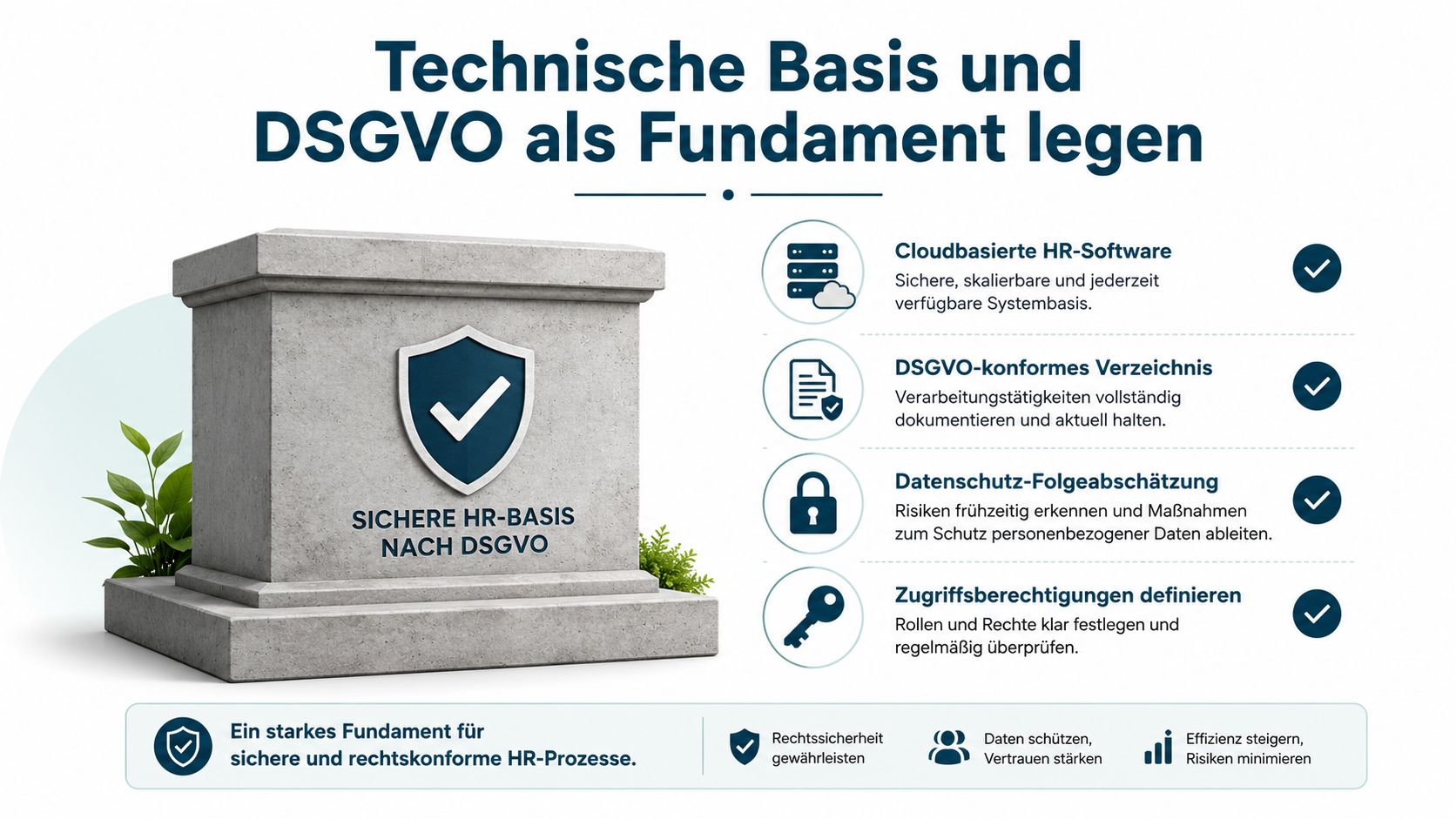 Eine Infografik zur DSGVO-konformen und digitalen Grundlage für moderne, sichere HR-Prozesse in Unternehmen.