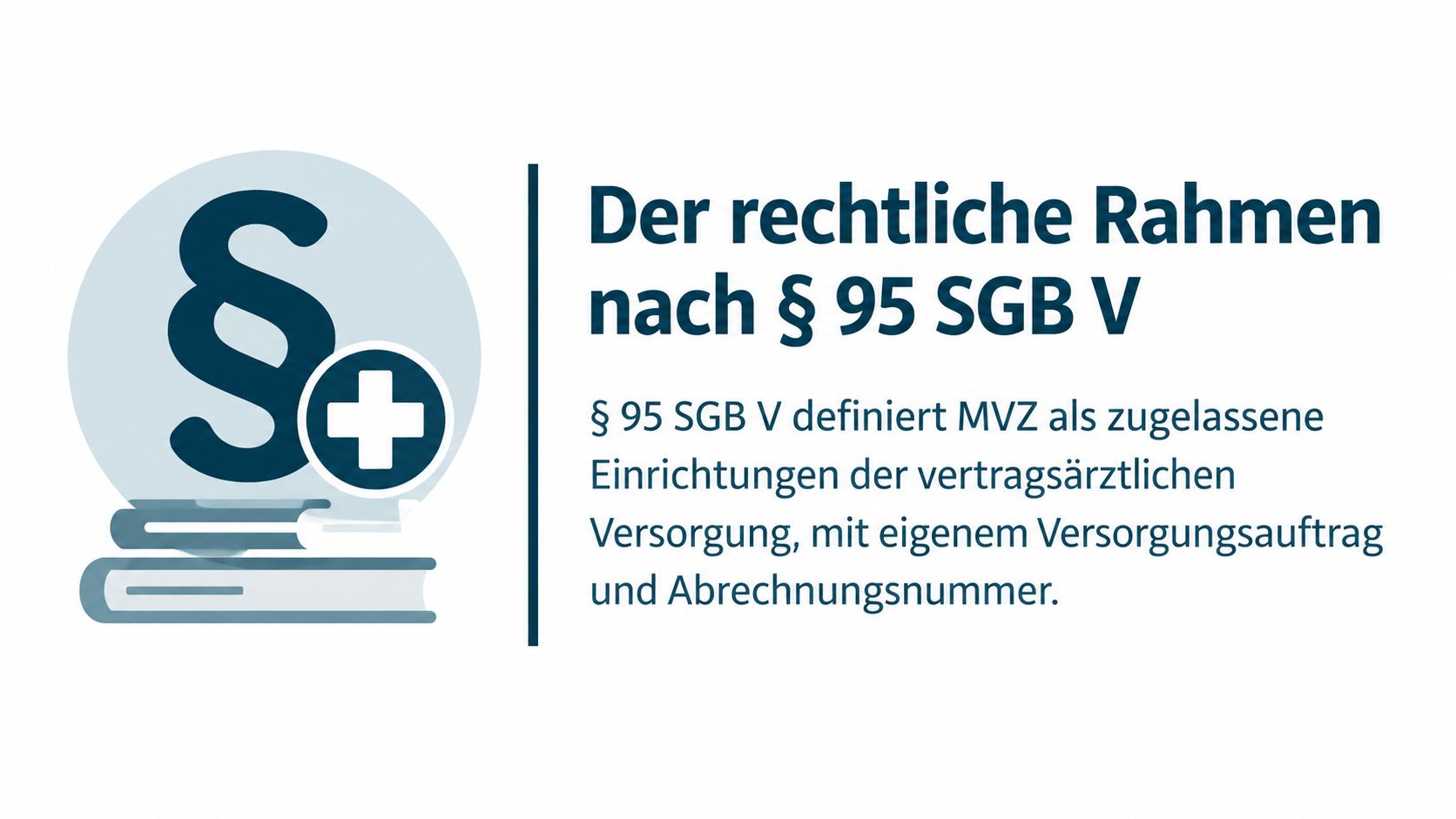 Grafik zum rechtlichen Rahmen von Medizinischen Versorgungszentren gemäß Paragraph 95 des Fünften Buches Sozialgesetzbuch in Deutschland.